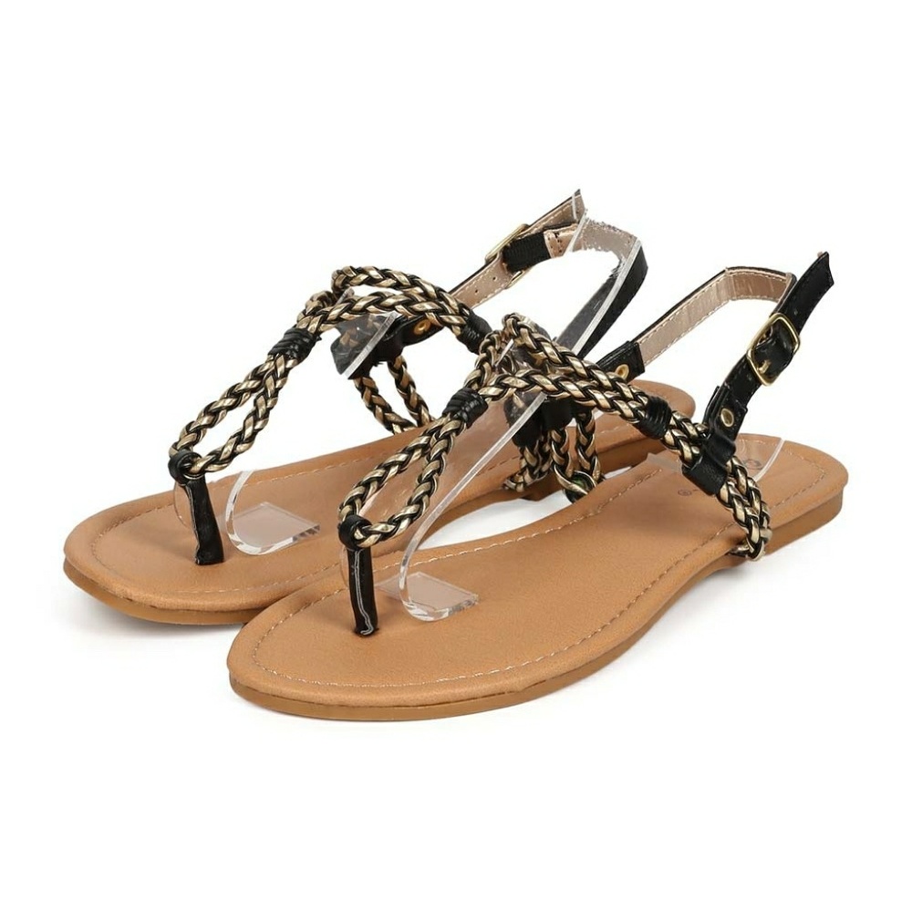 Qupid archer-143 Black / gold slingback sandals